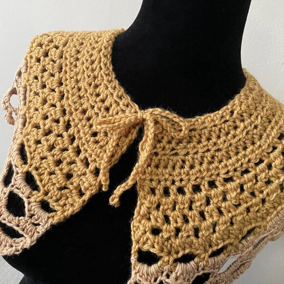 Handmade Crochet Mustard Gold Merino Wool Rayon Cotton Collar Neckwear Accessory - Picture 2 of 6